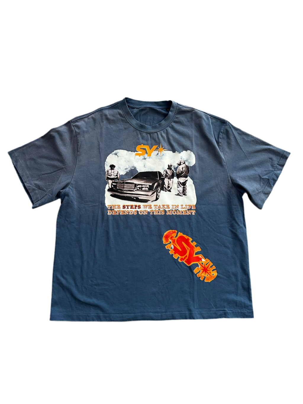Blue Distressed Graphic T-Shirt